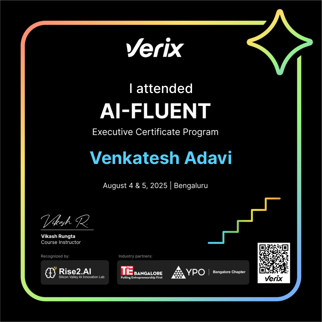 Venkatesh Adavi: AI-Fluent Executive Certificate Program Attendee