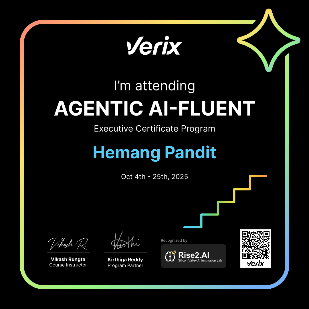 Hemang Pandit: Agentic AI-Fluent Executive Certificate Program Attendee