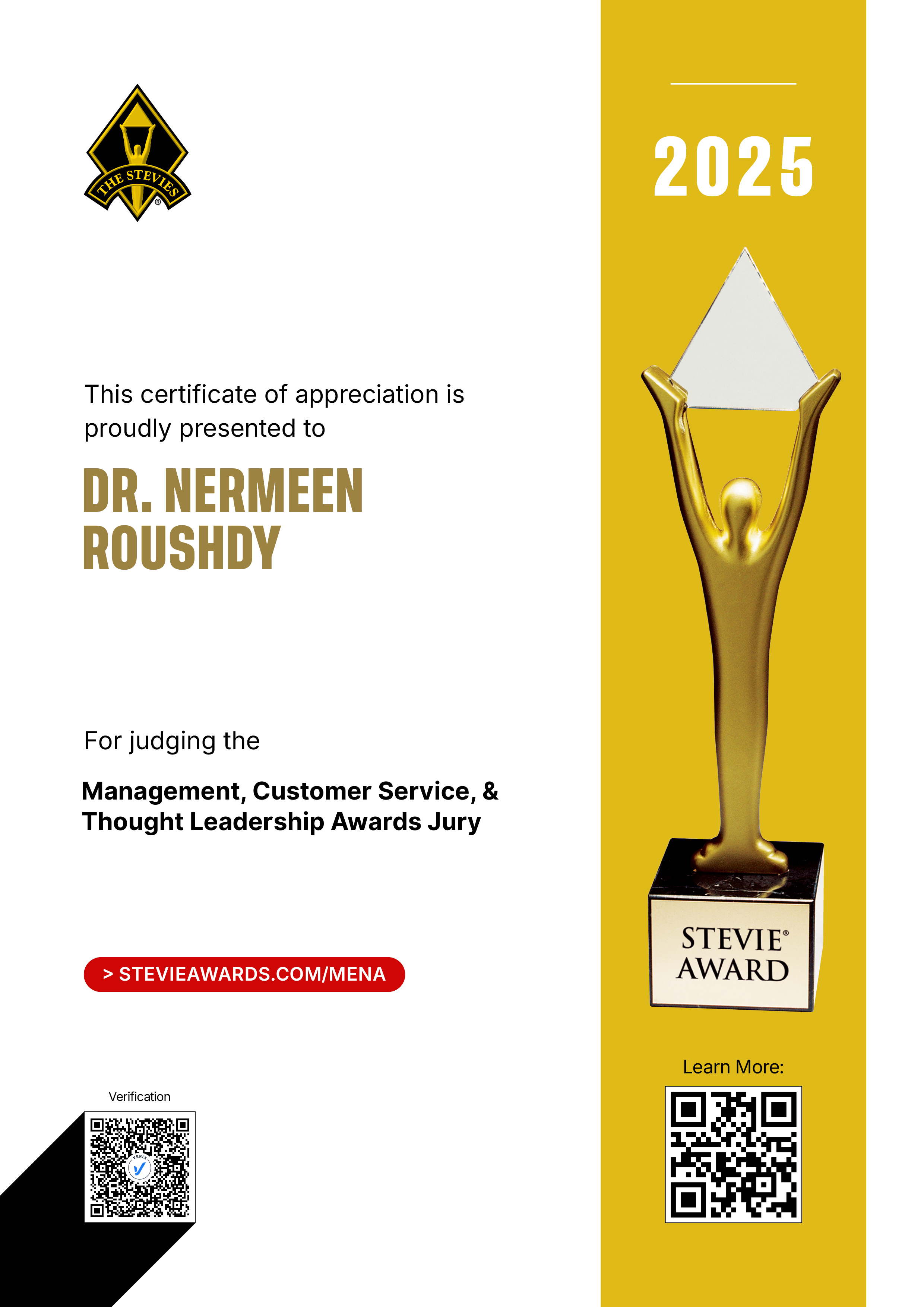 Middle East & North Africa Stevie® Awards: Dr. Nermeen Roushdy