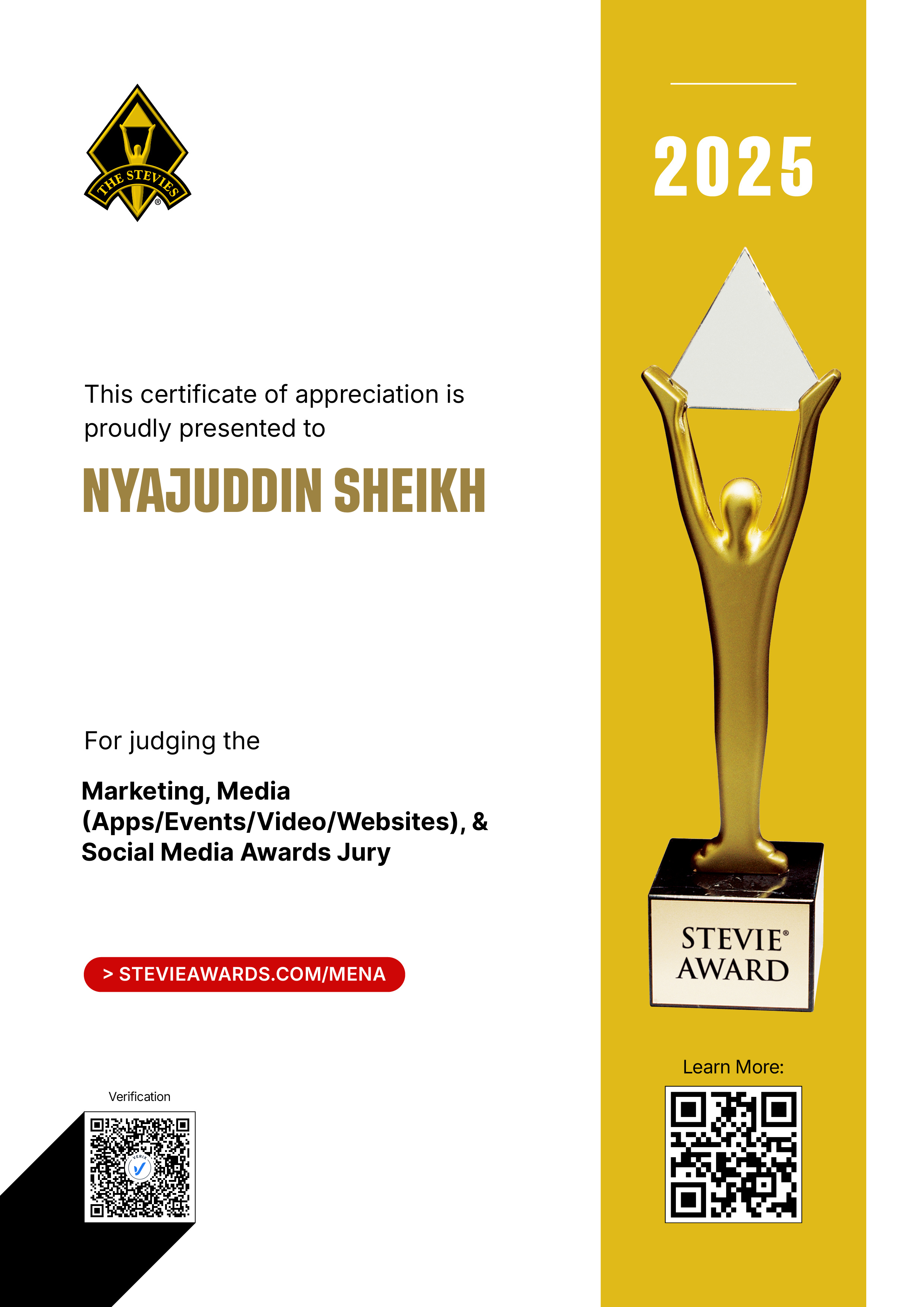 Middle East & North Africa Stevie® Awards: Nyajuddin Sheikh