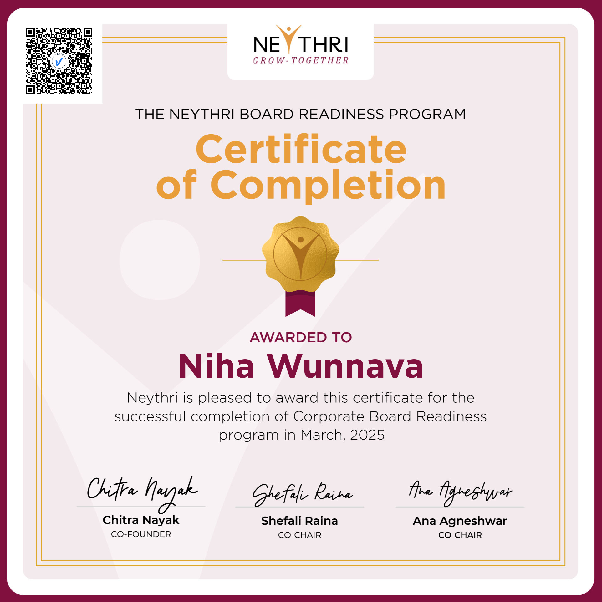 Certificate of Completion - Corporate Board Readiness Program