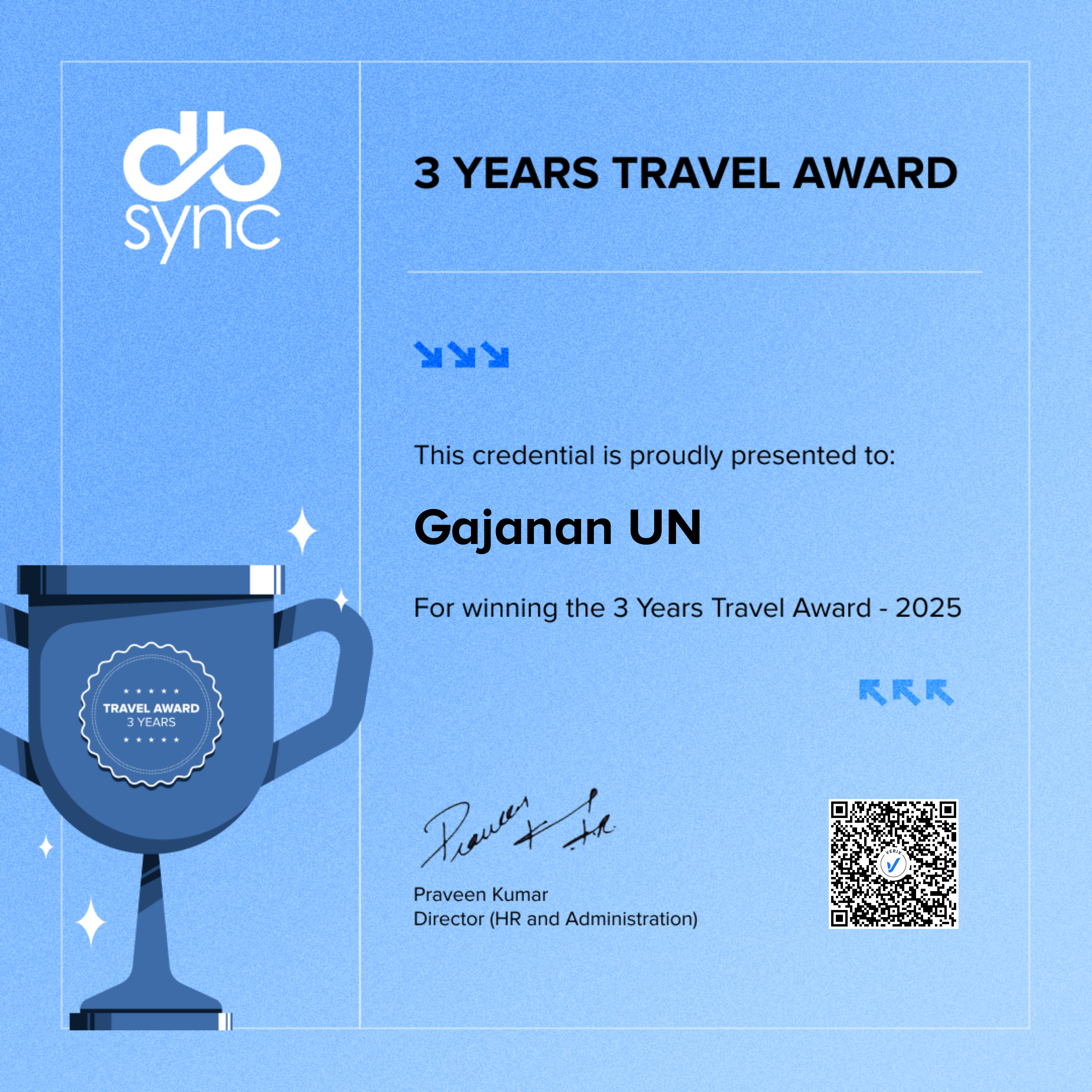 3 Years Travel Award: Gajanan UN