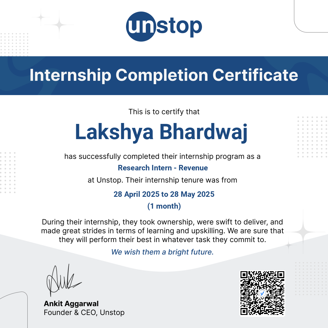 Unstop Certificate of Internship: Lakshya Bhardwaj