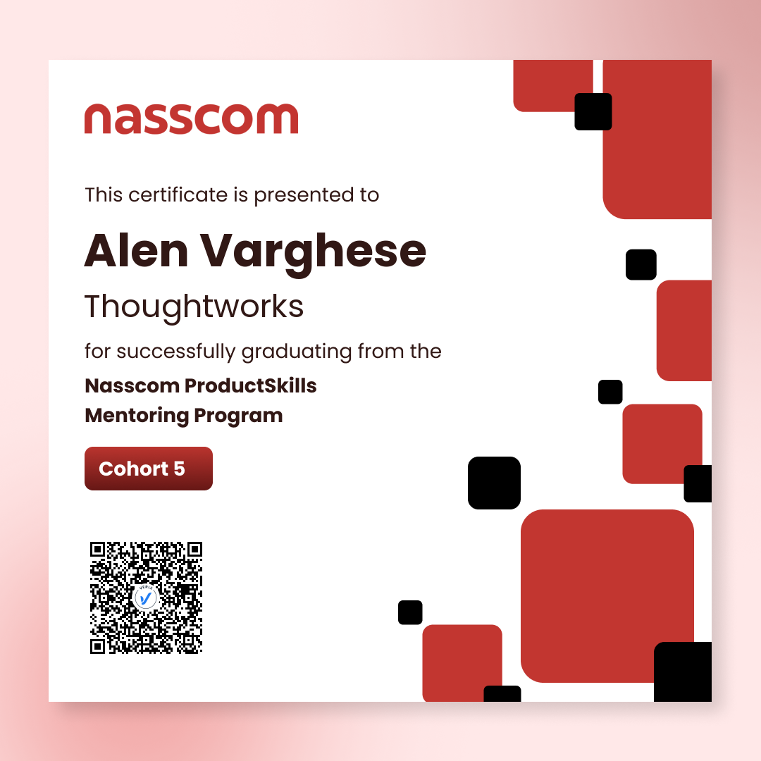Nasscom ProductSkills Mentoring Program Cohort 5 (Mentee): Alen Varghese