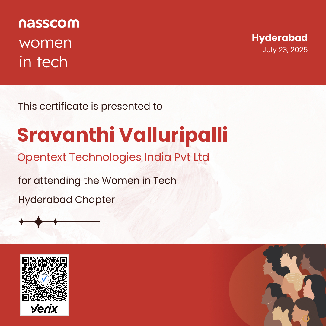 Nasscom Women in Tech Hyderabad Chapter Attendee Certificate