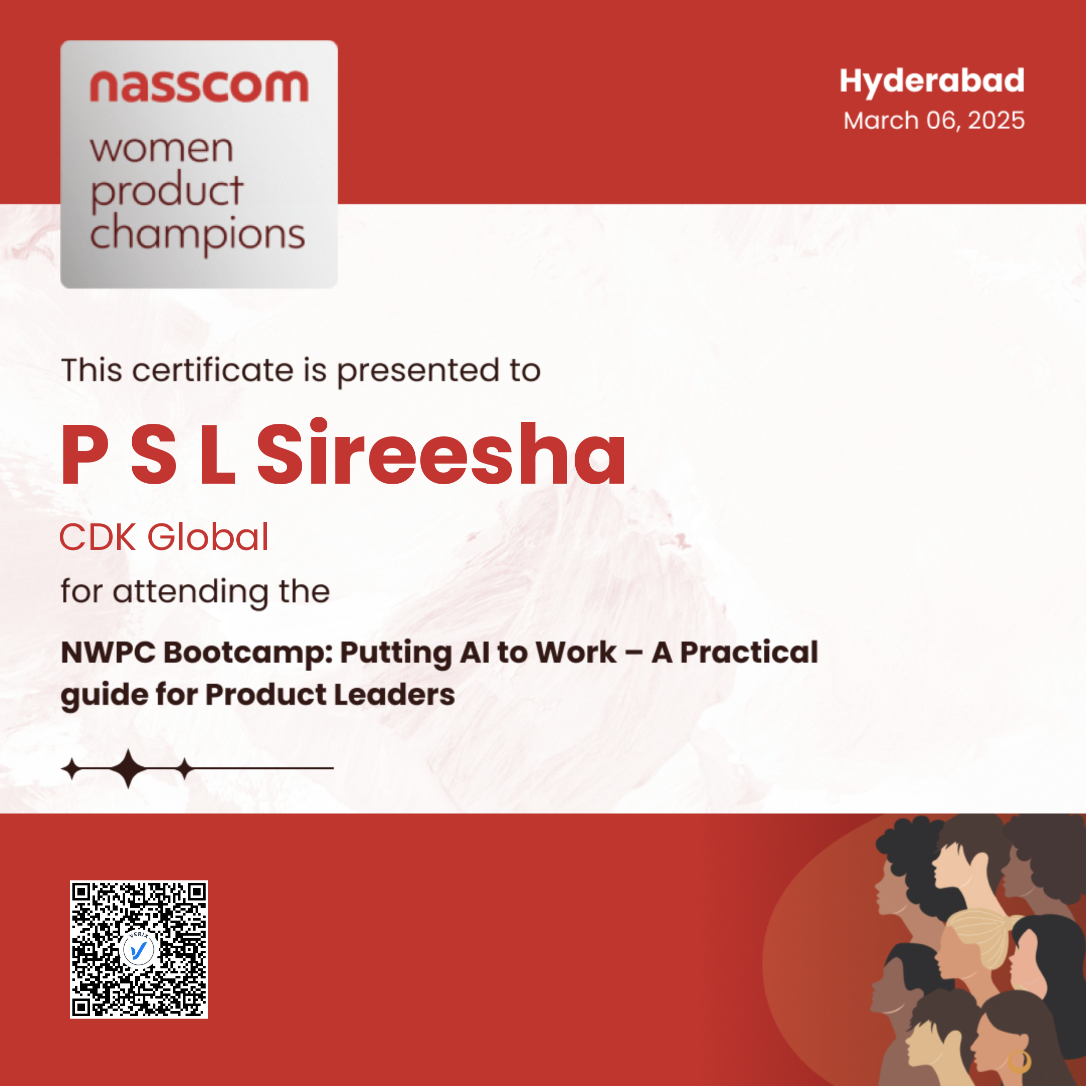 Nasscom Women Product Champions - Bootcamp (Attendee): P S L Sireesha