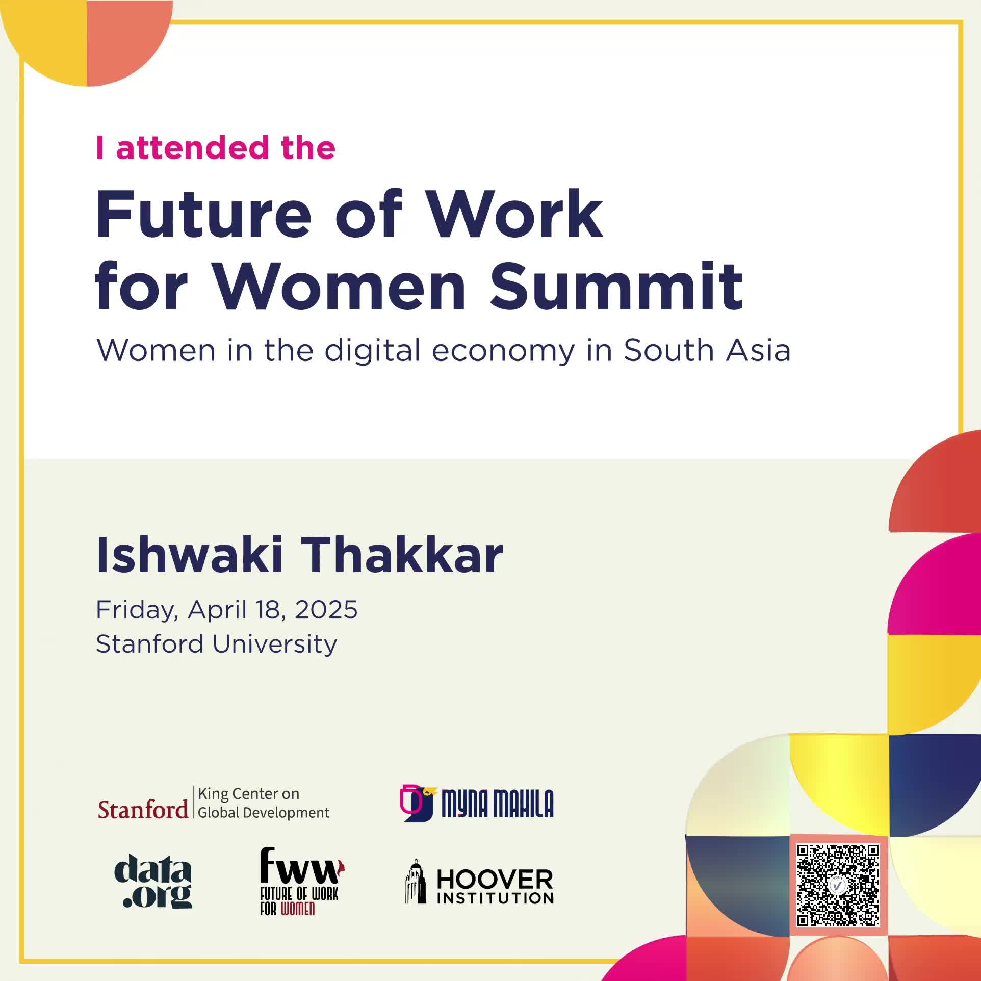 Attendee – Future of Work for Women Summit: Ishwaki Thakkar