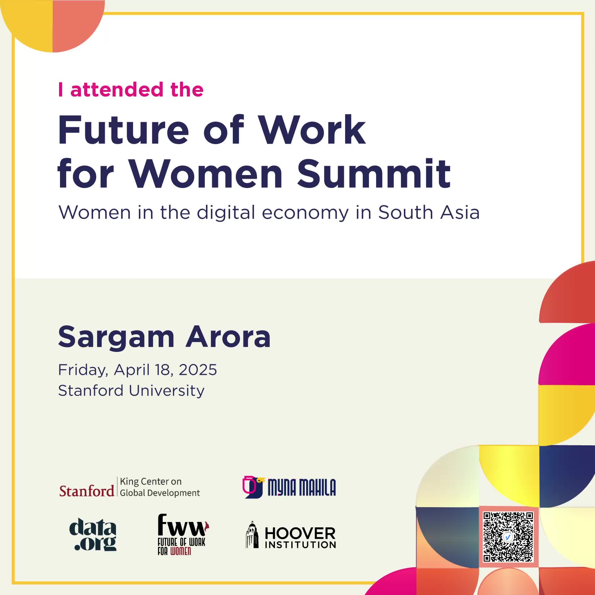 Attendee – Future of Work for Women Summit: Sargam Arora