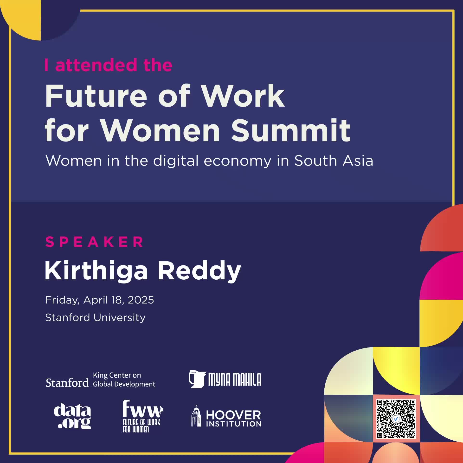 Speaker – Future of Work for Women Summit: Kirthiga Reddy
