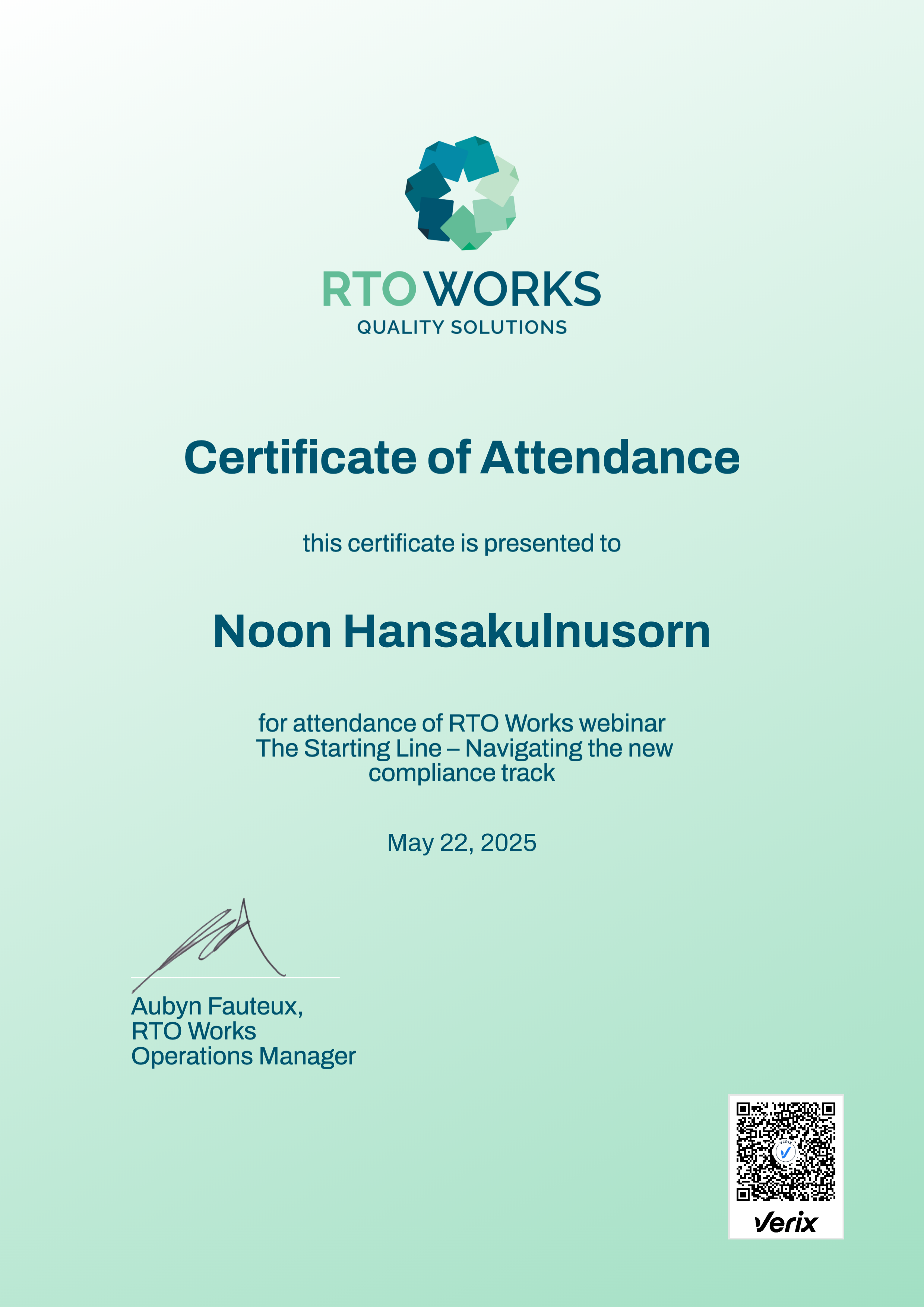 The Starting Line - Certificate of attendance