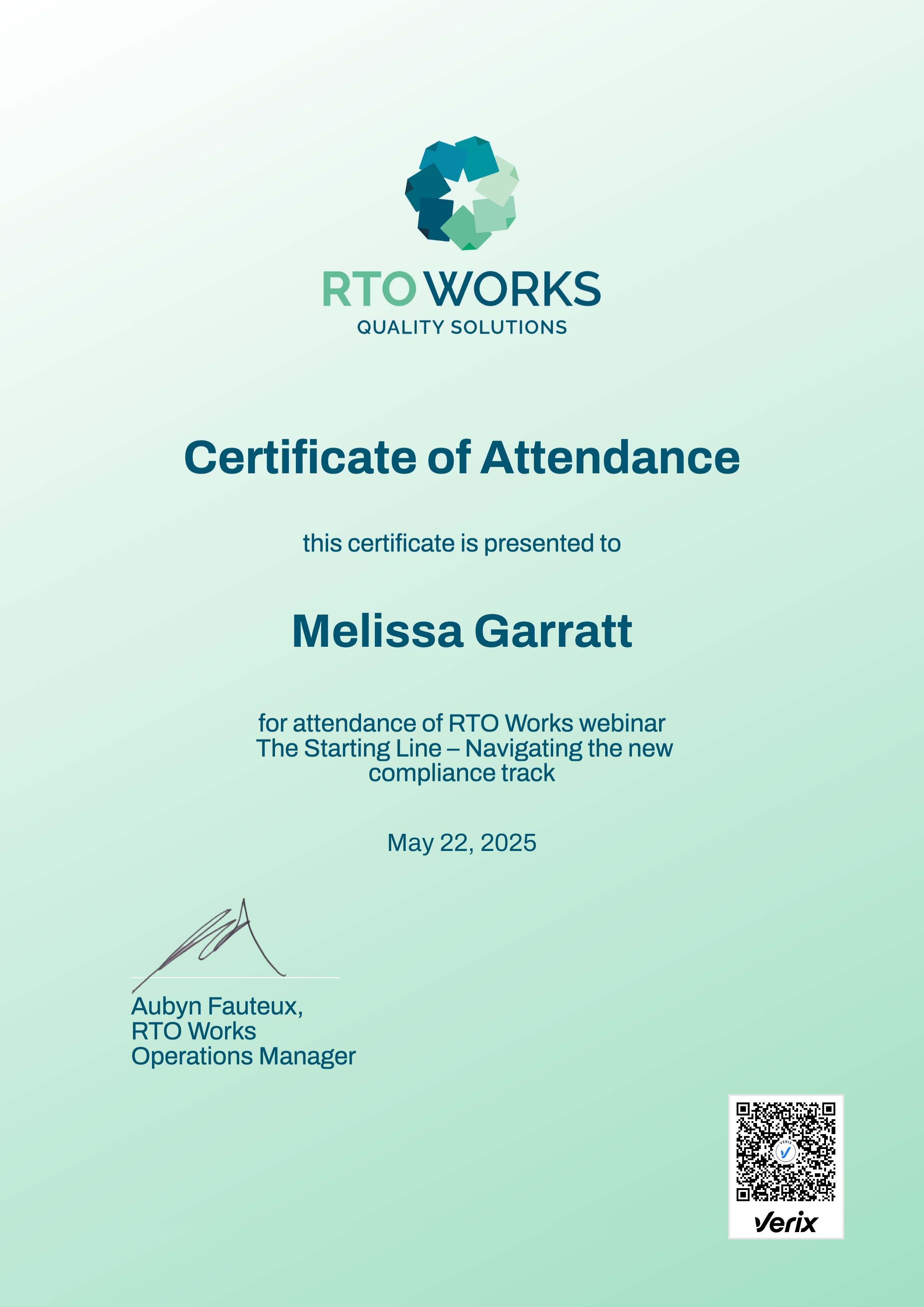 The Starting Line - Certificate of attendance