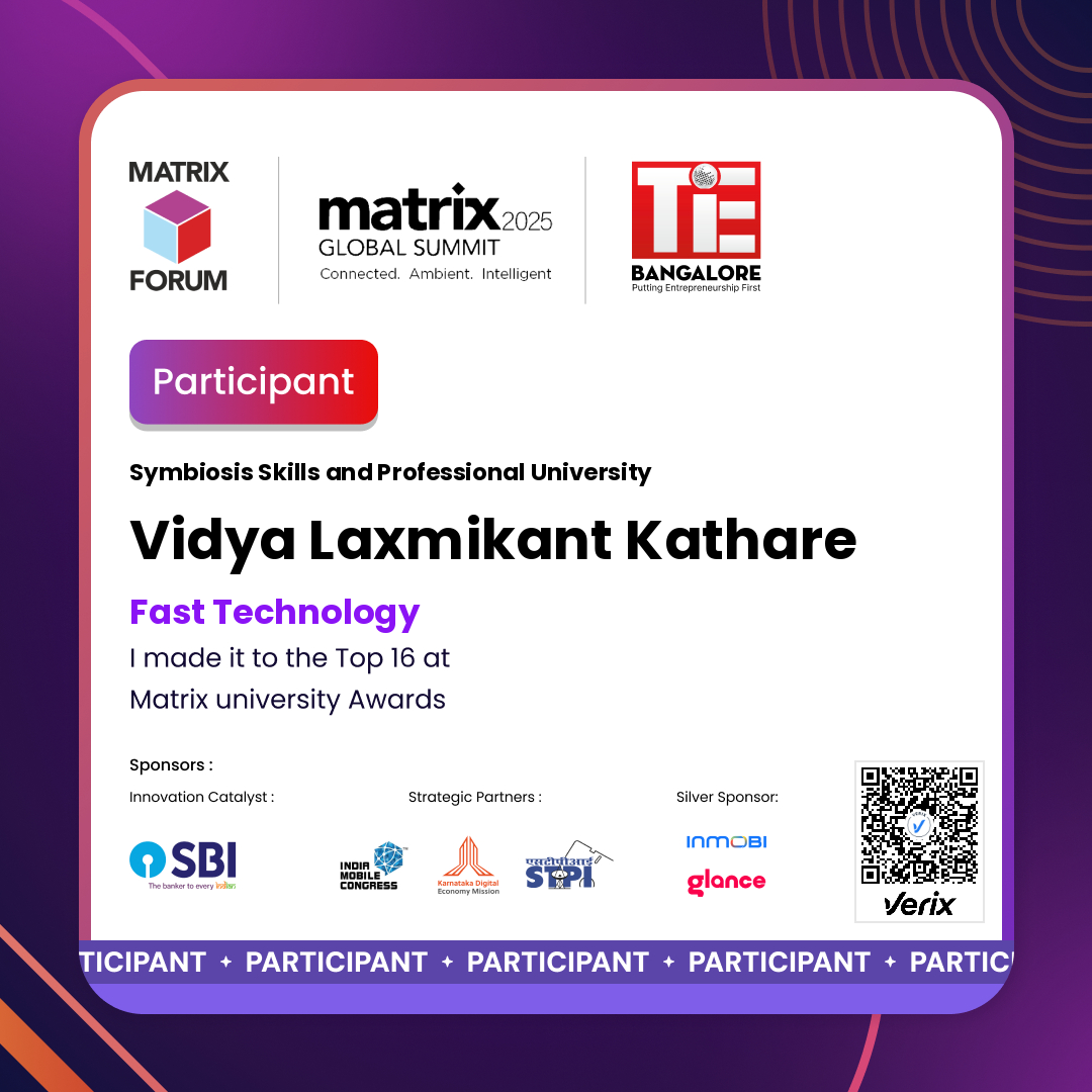 Matrix University Awards Top 16 Certificate