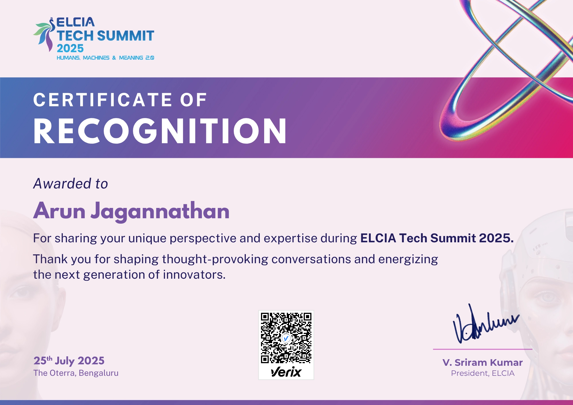 ELCIA Tech Summit 2025 Speaker Certificate