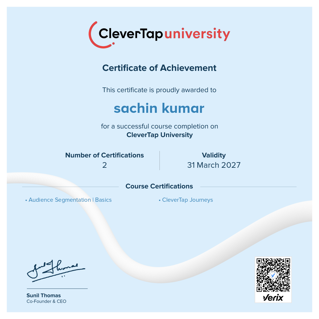 CleverTap University: Certificate of Course Completion