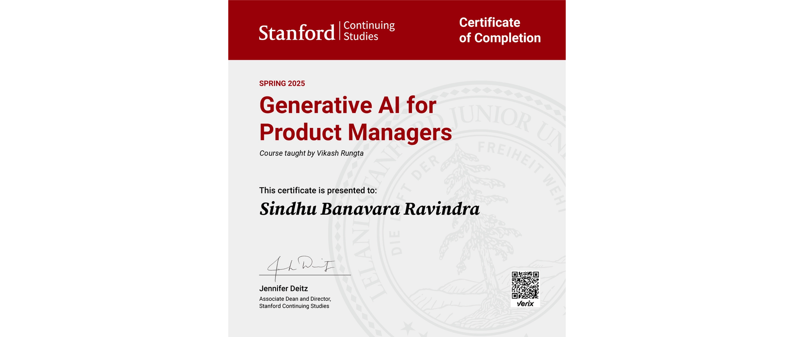 Certificate of Completion — Generative AI for Product Managers: Sindhu ...